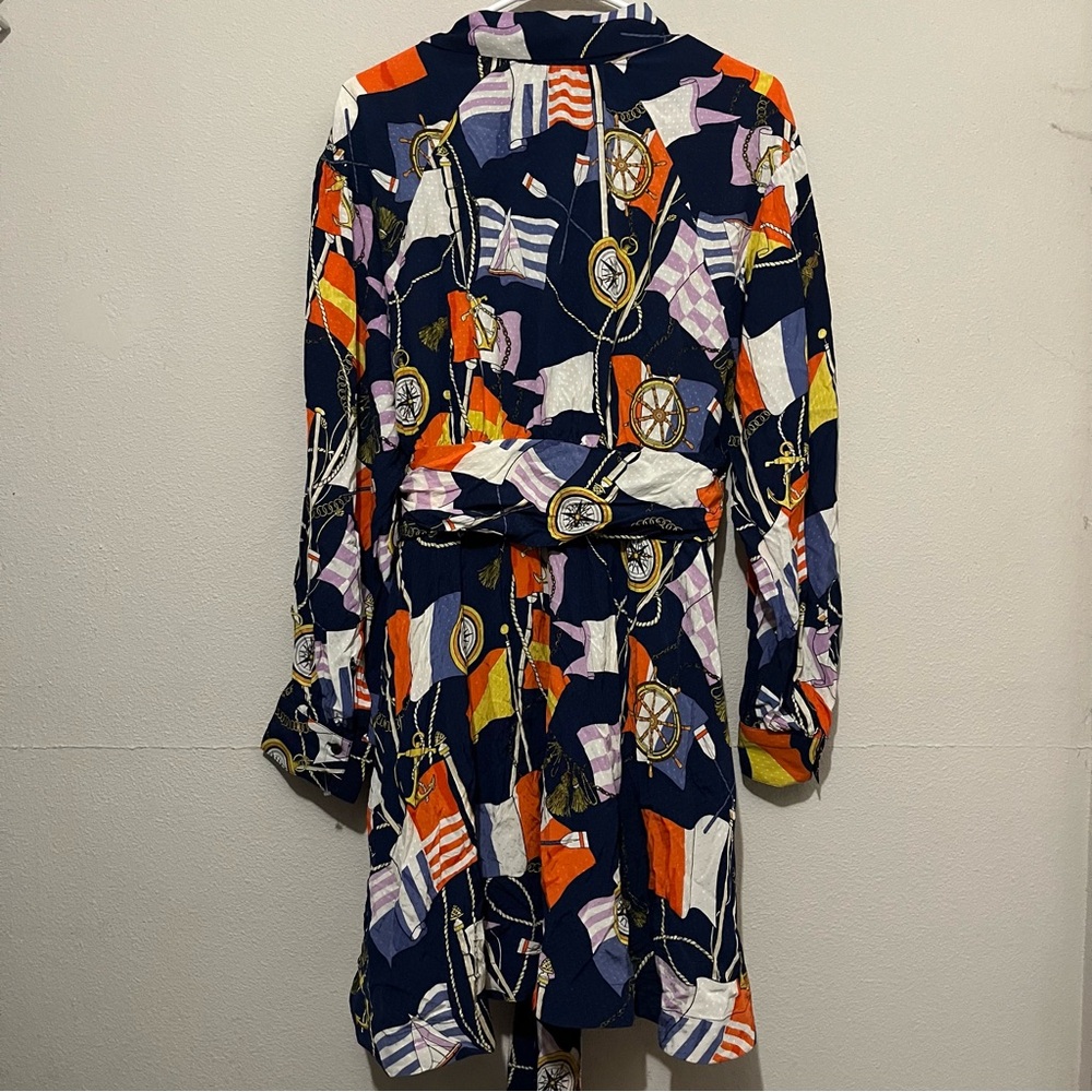 Anthropologie Maeve L Nautical Print Navy Multicolor Colorful  Mini Shirt Dress - Picture 9 of 11
